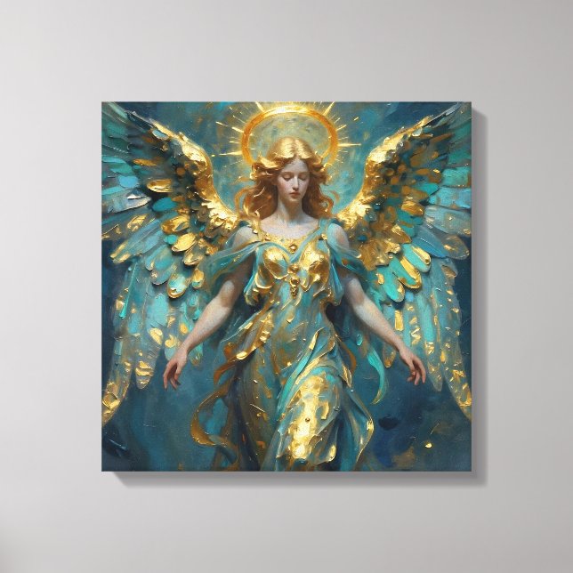 Toile Un bel ange en or et turquoise  (Recto)