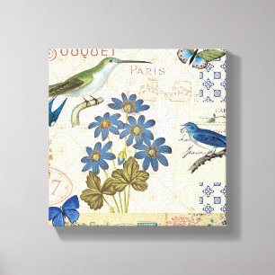 Toile Un bouquet des fleurs, des oiseaux et des