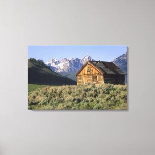 Toile Un cabine en bois et les monts Sawtooth dans