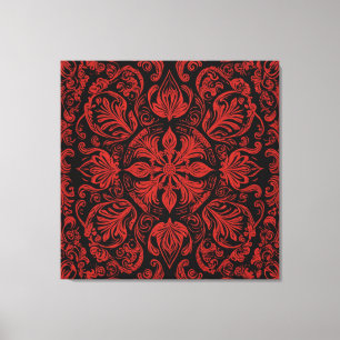 Toile un carré rouge et noir aux motifs floraux