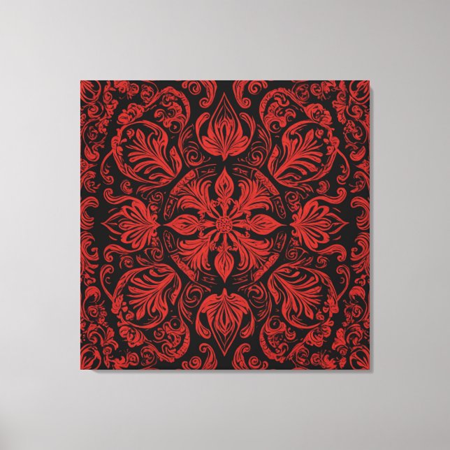 Toile un carré rouge et noir aux motifs floraux (Recto)