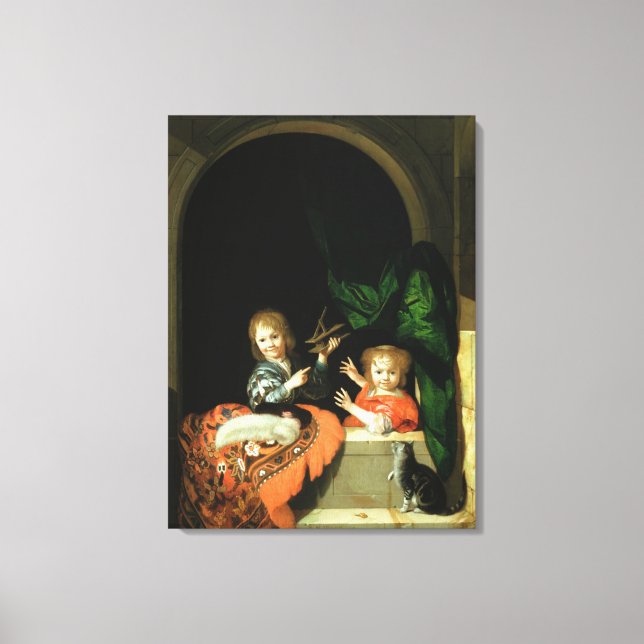 Toile Un chat qui regarde deux garçons (Recto)