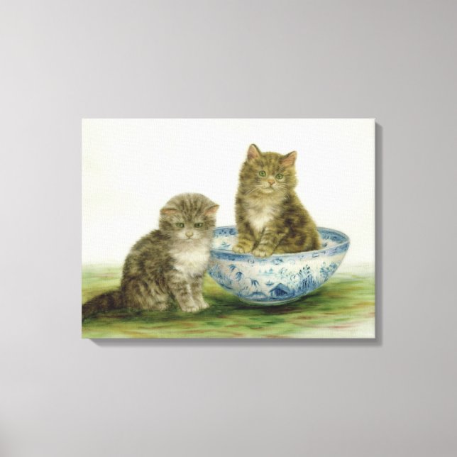 Toile Un chaton dans un bol bleu de Chine (Recto)