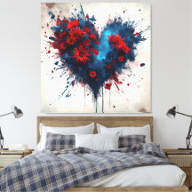 Un coeur bleu éclatant avec des fleurs rouges