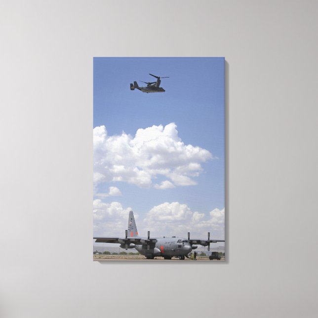 Toile Un CV-22 Osprey survole un Hercules C-130 (Recto)