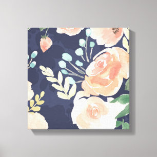 Toile Un délice florissant Pêche et Roses bleus et pav