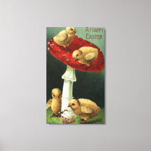 Toile Un EasterChicks heureux sur le champignon rouge