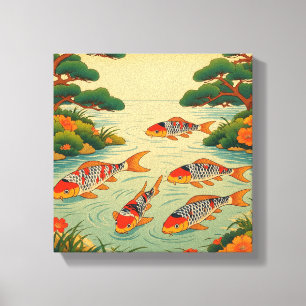 Toile Un étang vibrant Ukiyo-e