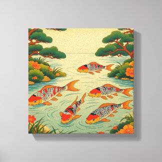 Toile Un étang vibrant Ukiyo-e