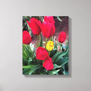 Toile Un Jaune aux tulipes rouges