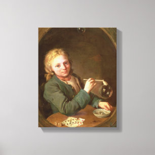 Toile Un jeune homme souffle des bulles d'un tuyau d'arg