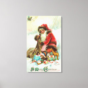 Toile Un Joyeux Noël Père Noël emballant des jouets d