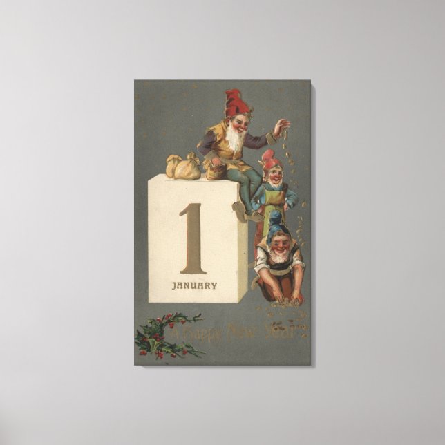 Toile Un Joyeux Nouvel AnGnomes Jetant De L'Argent (Recto)