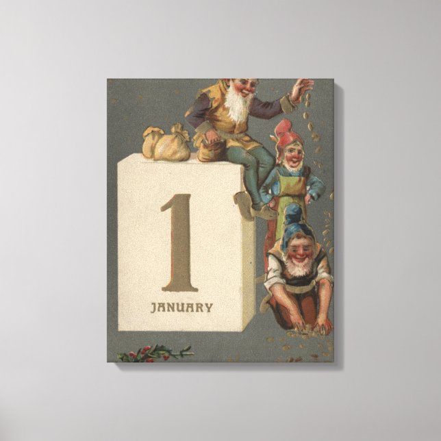 Toile Un Joyeux Nouvel AnGnomes Jetant De L'Argent (Recto)