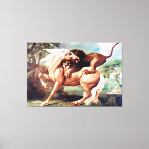 Toile Un Lion Attaquant Un Cheval Peint-17620