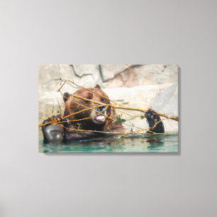 Toile Un mignon ours grizzli jouant dans l'eau