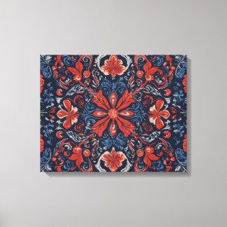 Toile un motif de fleurs et feuille bleu rouge