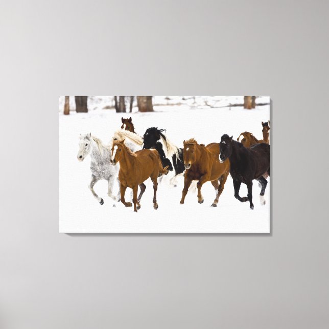 Toile Un paysage hivernal de chevaux au galop (Recto)