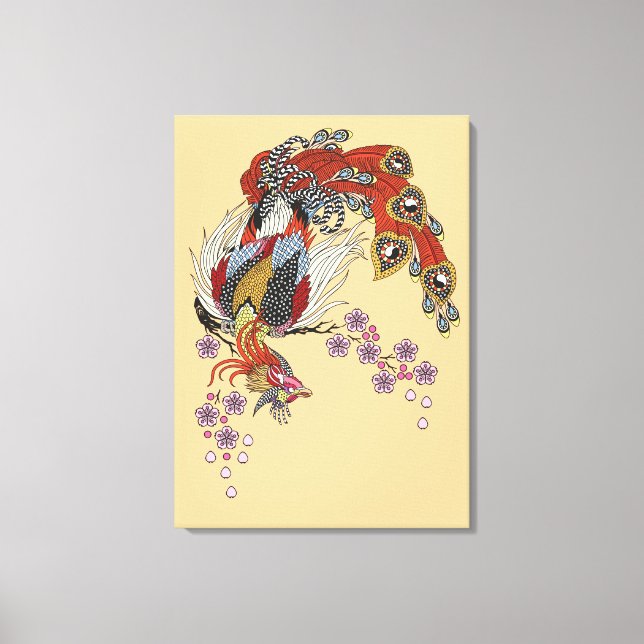 Toile un phénix magique assis sur un canv sakura fleuri (Recto)