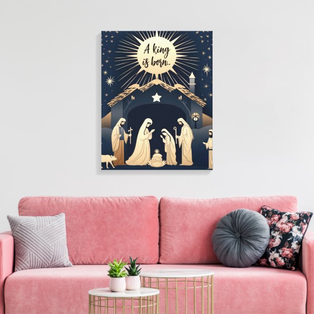 Toile Un roi est né Noël Nativité Scène (Insitu(Salon))
