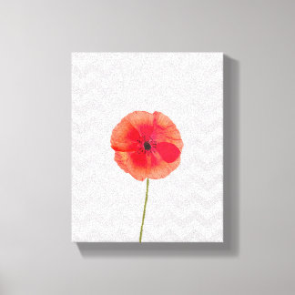Toile Un seul pavot rouge sur motif gris et blanc chevro