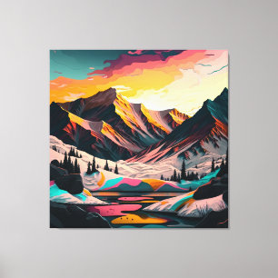 Toile Un superbe coucher de soleil sur des montagnes enn