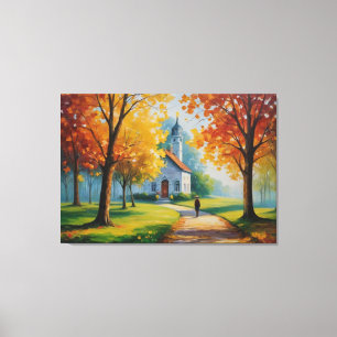 Toile un tableau d'une église et d'un bâtiment