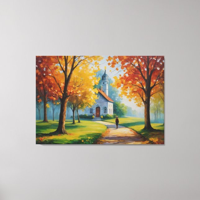Toile un tableau d'une église et d'un bâtiment (Recto)