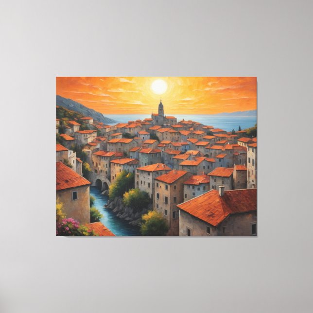Toile un tableau d'une ville aux toits rouges (Recto)