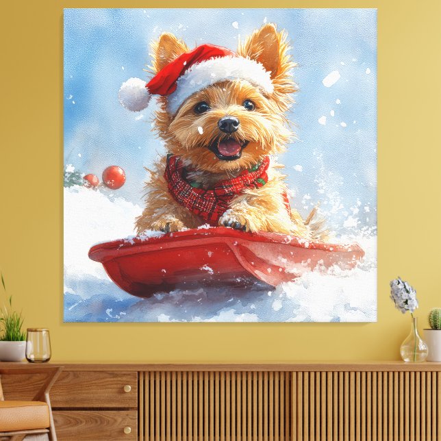 Toile Un Terrier australien à la luge, qu'il neige Noël (Insitu(Salon))