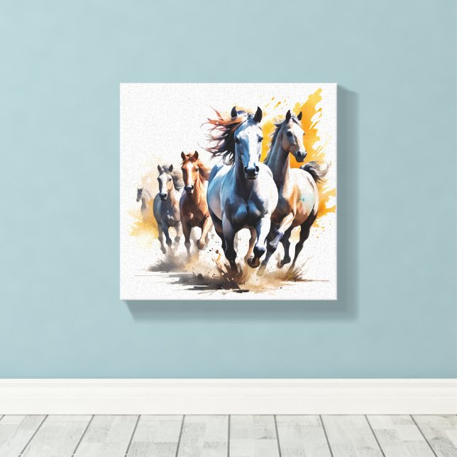 Toile Un Troupeau De Chevaux Sauvages Qui Traverse Un pr (Insitu (Plancher de Bois))