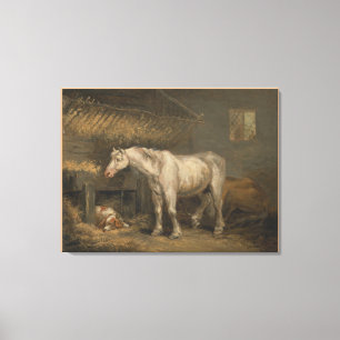 Toile Un vieux cheval avec un chien dans une stabilité p