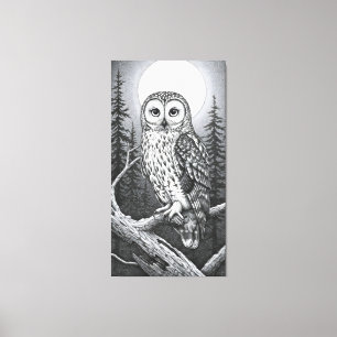 Toile Une chouette perchée sur une branche sous la plein