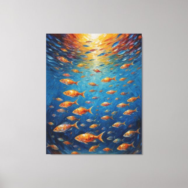 Toile une école de poissons nageant dans l'eau (Recto)