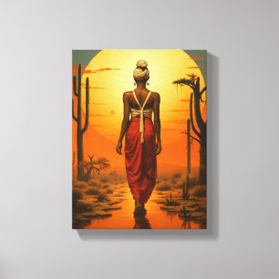 Toile Une femme africaine marche dans le paysage du couc