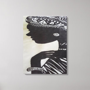 Toile Une femme africaine noire et blanche dessinée à 