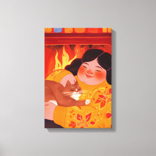 Toile Une femme et son chat