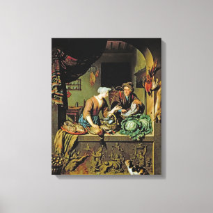 Toile Une femme et un marchand ambulant de poissons,