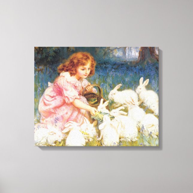 Toile Une fille nourrit les lapins (par Frederick Morgan (Recto)
