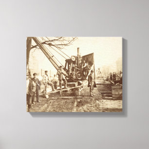 Toile Une grue de vapeur en fonction pendant le bâtiment