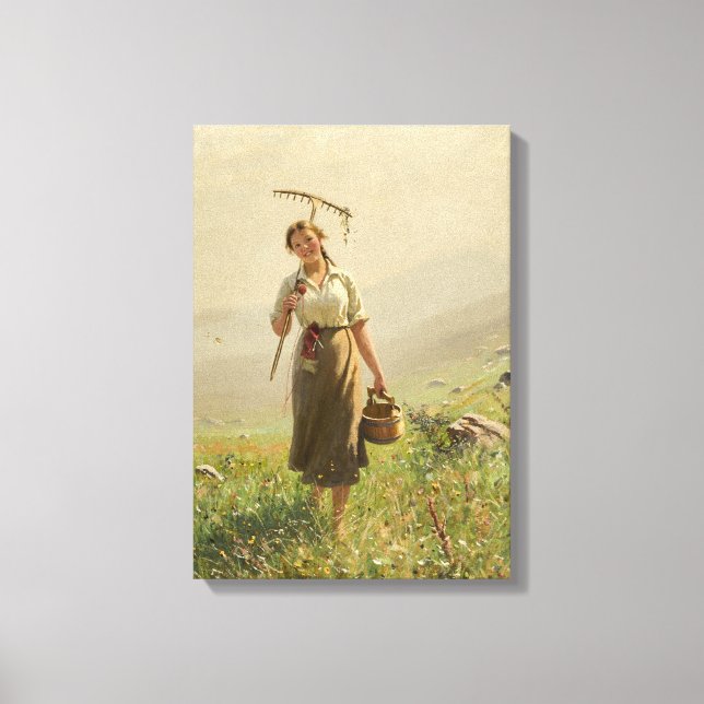 Toile Une jeune femme dans la prairie par Hans Dahl (Recto)