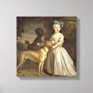 Toile Une jeune fille avec un chien et une page, 1720-30