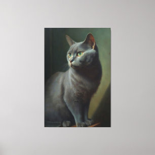 Toile Une peinture à l'huile vintage d'un chat bleu russ