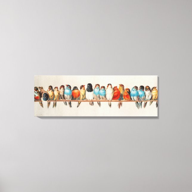 Toile Une perche d'oiseaux Illustration vintage art mura (Recto)