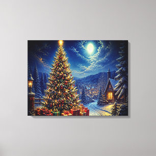 Toile Une scène de Noël bleue dans la rue du quartier