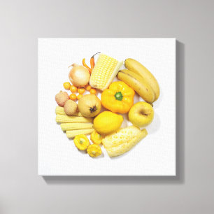 Toile Une sélection de fruits et légumes jaunes.