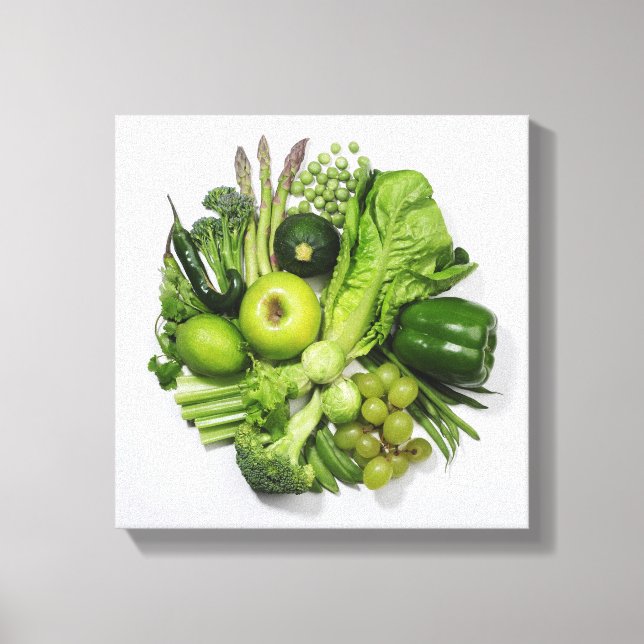 Toile Une sélection de fruits et légumes verts. (Recto)