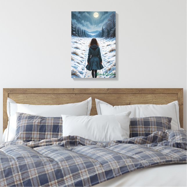 Toile Une silhouette marchant à travers une forêt enneig (Insitu(Chambre))