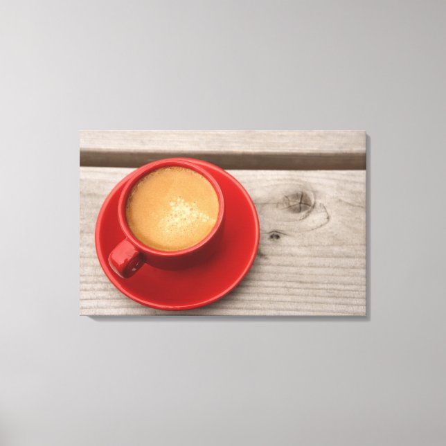 Toile Une tasse rouge vif de café expresso sur un pique- (Recto)