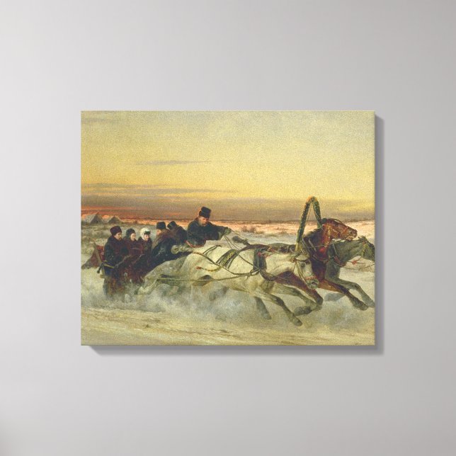 Toile Une troïka d'hiver galopante à l'aube (Recto)